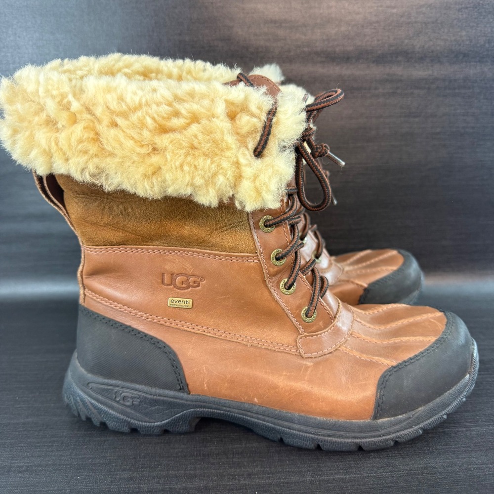UGG Butte Mens size 8 Winter Brown Leather Waterproof Fur Lined Boots 5521 - Picture 9 of 13